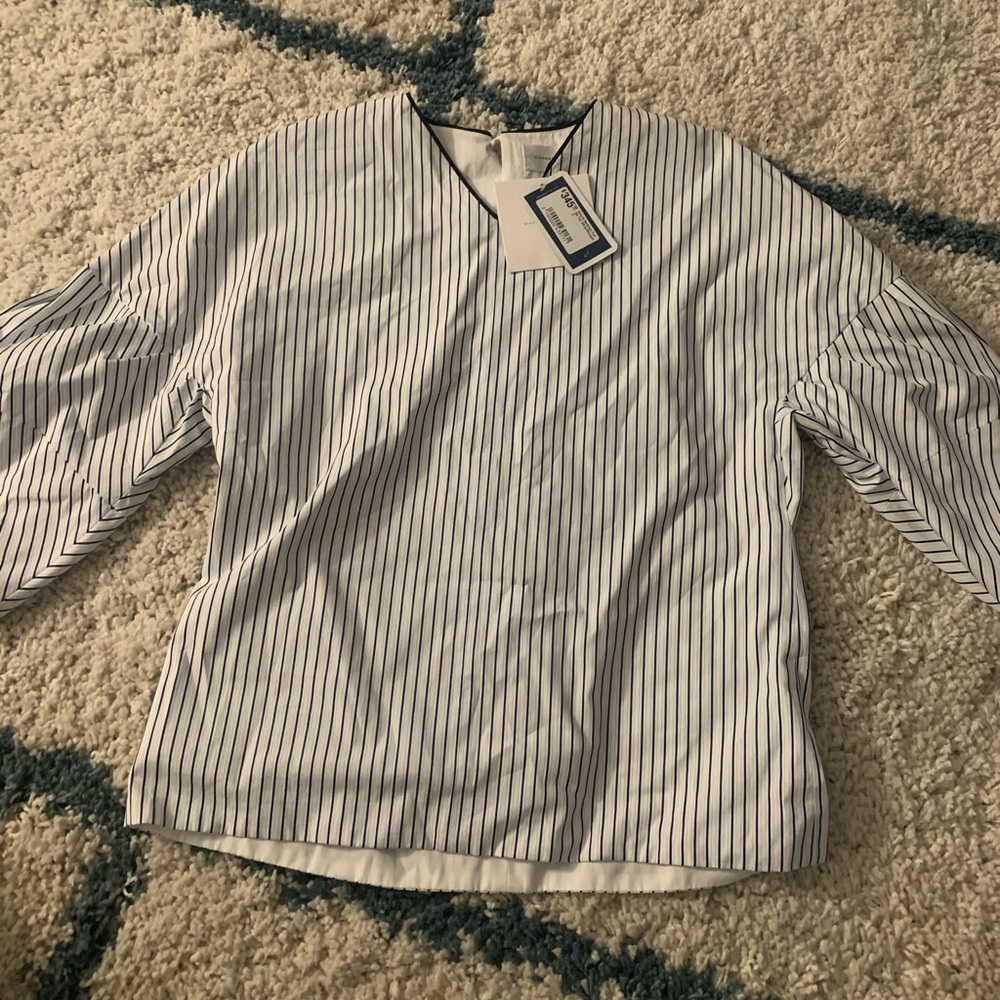 victoria beckham blue striped blouse